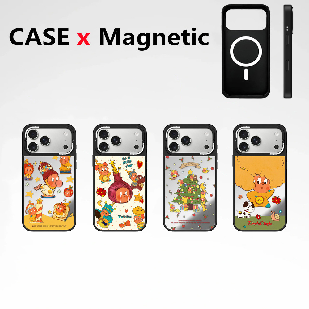 CASECASE POP MART Twinkle Twinkle Mirror เคสโทรศัพท์เอฟเฟกต์แม่เหล็กเข้ากันได้กับ iPhone 12 13 14 15 16 17 Pro Max 17 Air 16 15 plus ตัวอักษรด้านข้างฝาครอบโทรศัพท์กันกระแทกปลอก