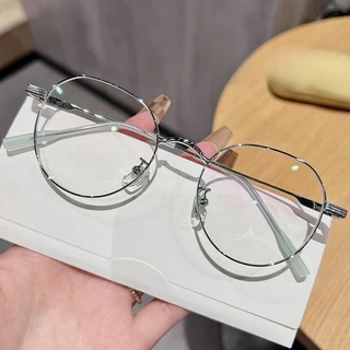 👓แว่นสายตาสั้น👓 -25~425° แว่นป้องกันแสงสีฟ้า กรอบแว่นทรงกลม ตาแฟชั่นผู้ชายและผู้หญิง 1055
