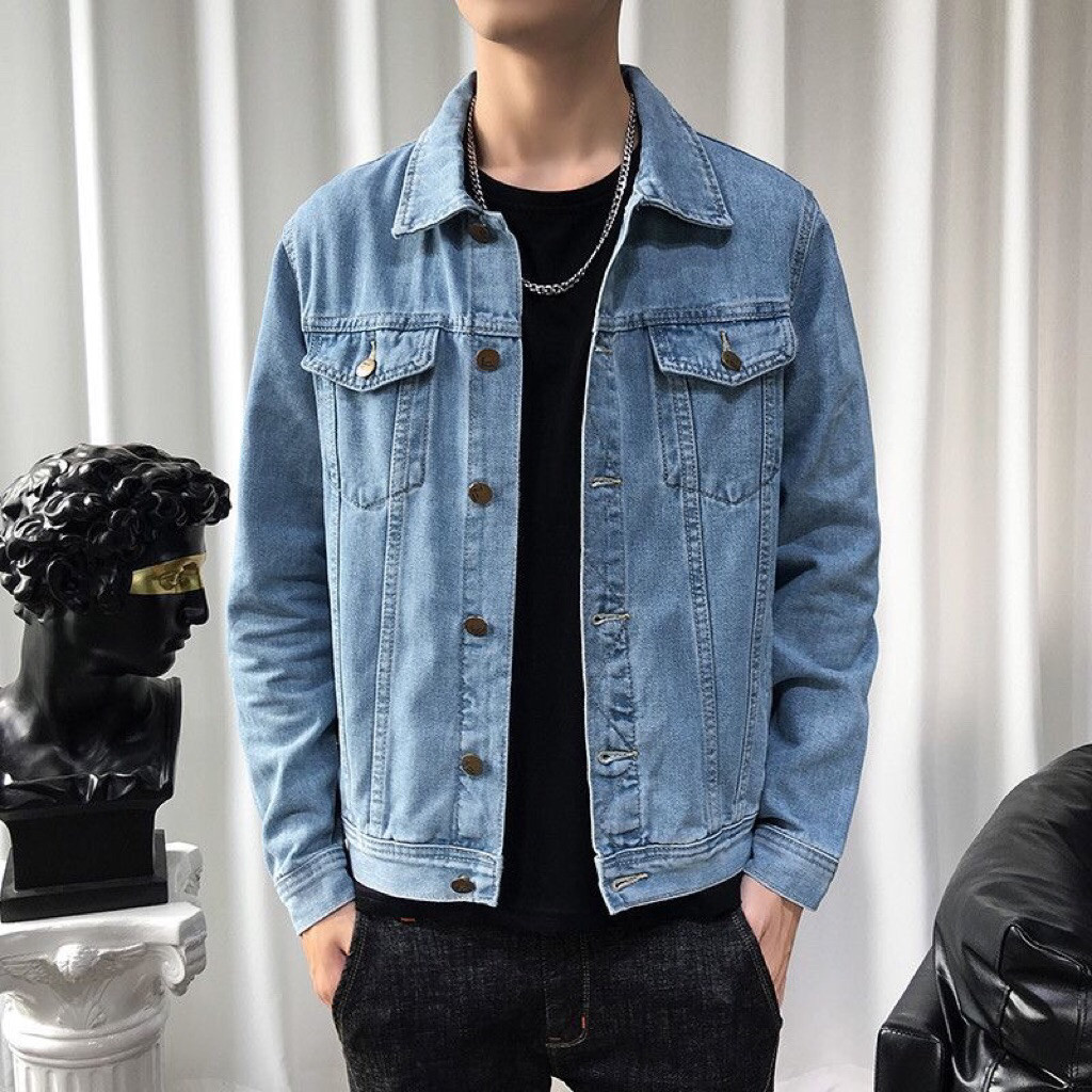 ZNINE STORE แจ็คเก็ตยีนส์ Sandwas สีดําหนา M-XXXL