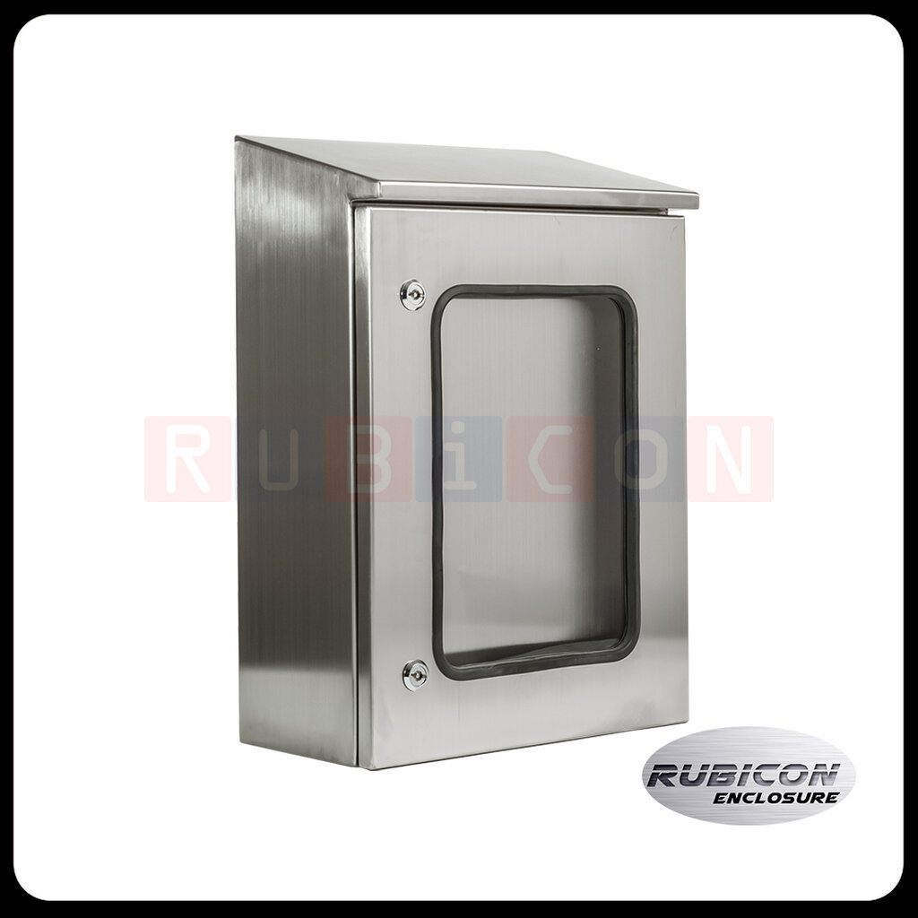 RBWS-02 ตู้คอนโทรลสแตนเลส ฝา 2 ชั้น มีหลังคาสโลป (ฝาหน้าอะคริลิคใส) Size : W300 x H450 x D150 mm. สแ