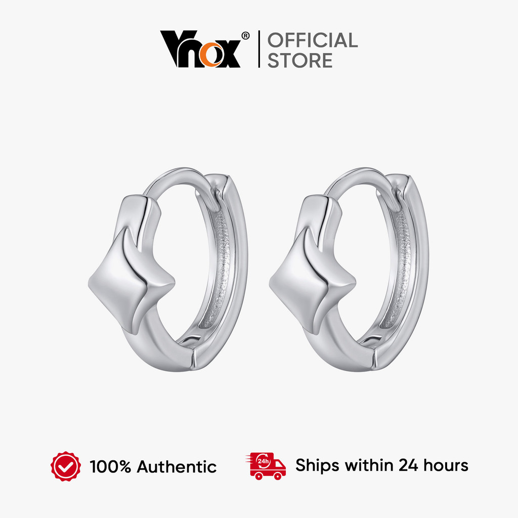 Vnox Four-Pointed Star ต่างหูห่วงเล็กสําหรับผู้ชาย Boy Pierced Ears Hoop ต่างหูสแตนเลส