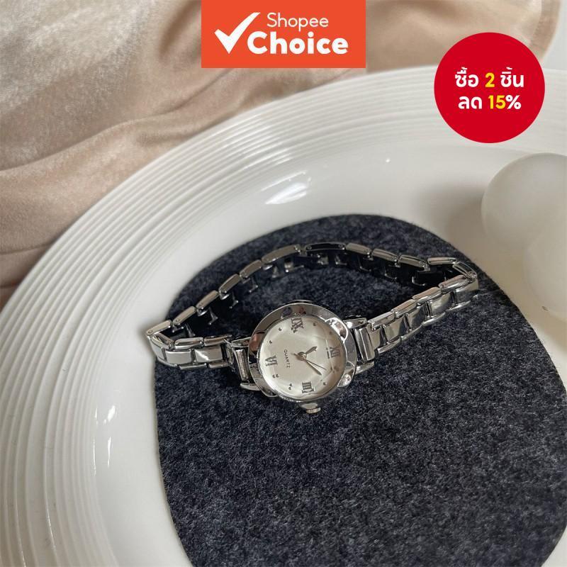 นาฬิกาควอตซ์ 1 ชิ้นสไตล์รอบหน้าปัดเล็กผสมจําลองเพทายฝังสายเหล็กสําหรับสุภาพสตรี