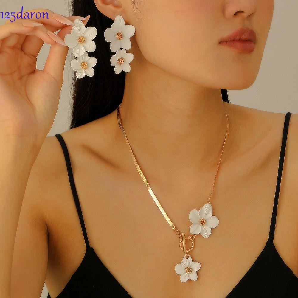 ดารอน1ดอกไม้สร้อยคอต่างหูชุด,OTหัวเข็มขัดโลหะดอกไม้เครื่องประดับชุด,อารมณ์ที่ละเอียดอ่อนโอ้อวดโบฮีเม