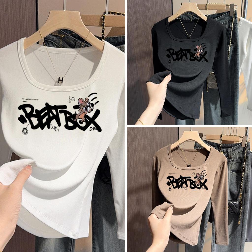 【S-2XL】เสื้อผ้าผู้หญิงเสื้อแขนยาวการจัดส่งสินค้าในกรุงเทพฯความหลากหลายของรูปแบบมีหลายสีให้เลือก ที่มีอักษรด
