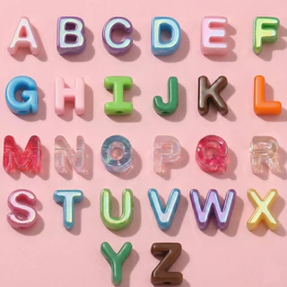 St.kunkka 5 ชิ้น ลูกปัดตัวอักษร A-Z อะคริลิก รูใหญ่ DIY งานฝีมือ (สีทึบ/เคลือบ UV/โปร่งใส) สำหรับทำสร้อยคอ สร้อยข้อมือ