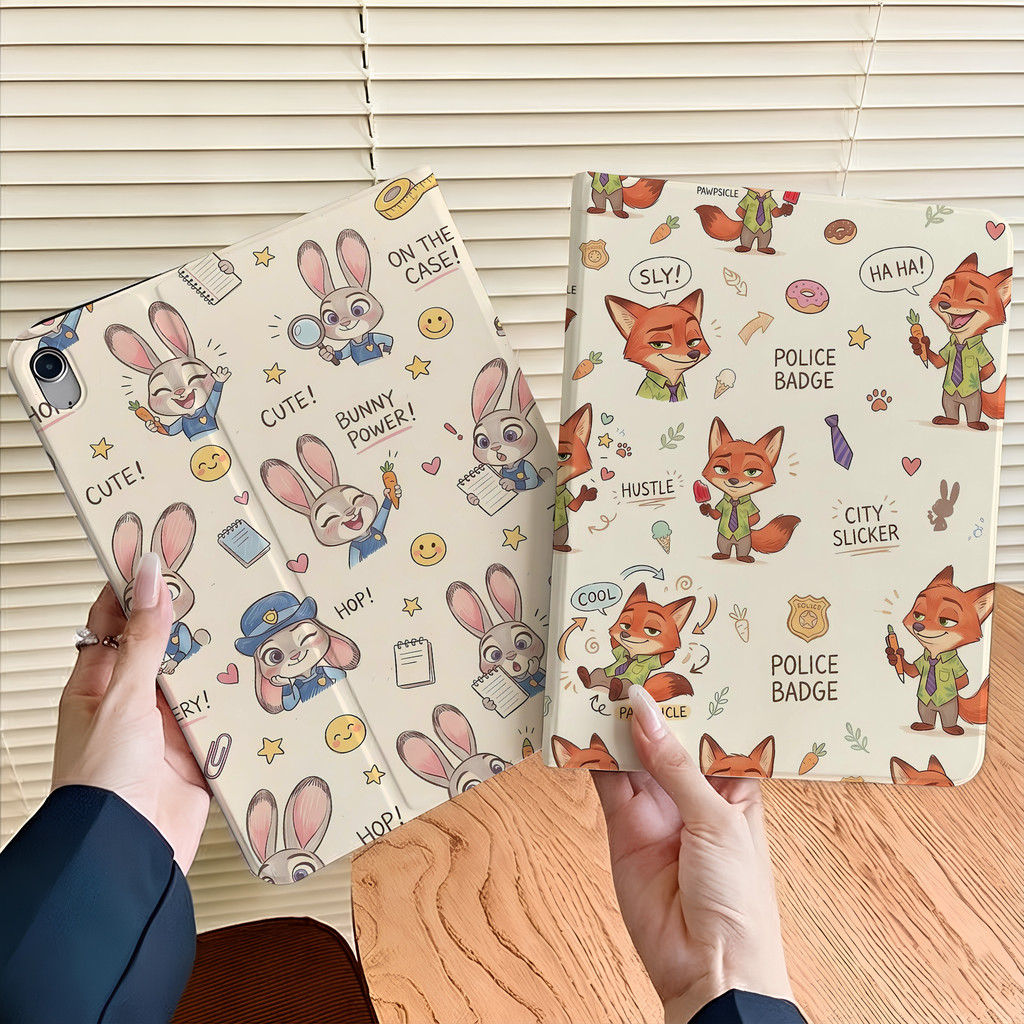 จัดส่งทันที เคสipad Pro11 2024 air7 13 air3/5 gen11 คู่รักตัวการ์ตูนสุนัขจิ้งจอกและกระต่าย ช่องใส่ปากกา เคสไอแพด mini7
