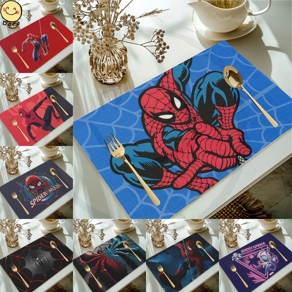 Spidermans Placemats ชุด 1/4/6 - เสื่อวางกันลื่นทนความร้อนสําหรับโต๊ะอาหาร, เสื่อโต๊ะทอไวนิลทนทานล้างทําความสะอาดได้