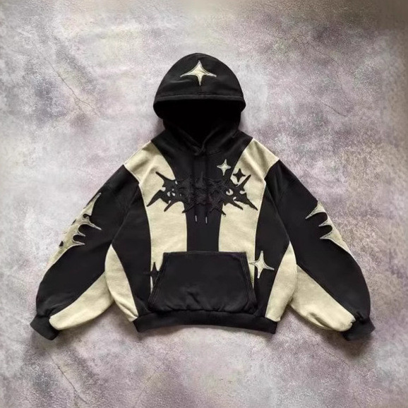 American Street Collage Hoodie อินเทรนด์ผู้ชายผู้หญิงหลวมเสื้อกันหนาว Y2K Hoodie