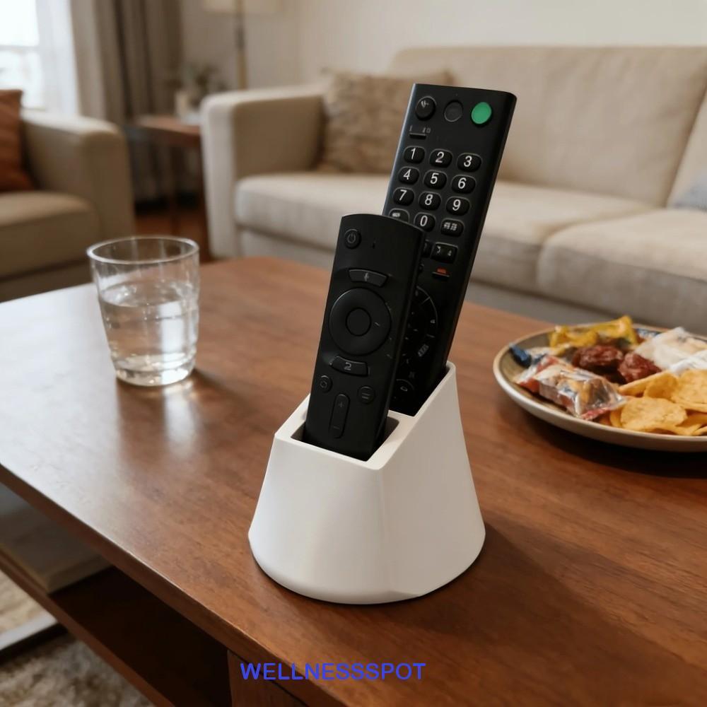 WELLNESSSPOT ที่วางรีโมทคอนโทรล, ที่เก็บรีโมททีวีพิมพ์ลาย 3D 2 หลุม, ทนทานประหยัดพื้นที่พลาสติกฐานกันลื่นโต๊ะขาตั้งระยะไกลห้องนั่งเล่น