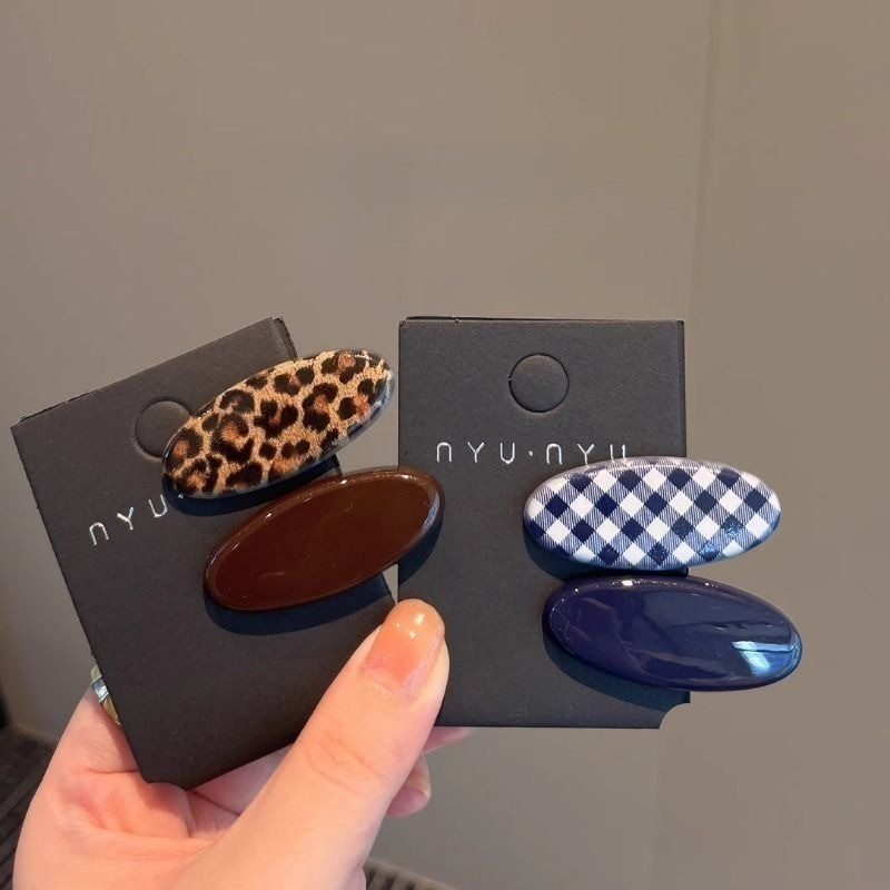 ชุด 4 ชิ้น Hairpin เกาหลี Retro รูปไข่ Hairpin ฤดูใบไม้ร่วงบรรยากาศเสือดาวพิมพ์ลายสก๊อต All-Match สาว Headdress