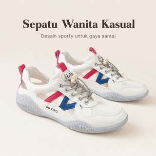 AOXINY 36-40 Sneakers Wanita Kekinian Simpel Kasual Bahan Pu Import Sepatu Kasual