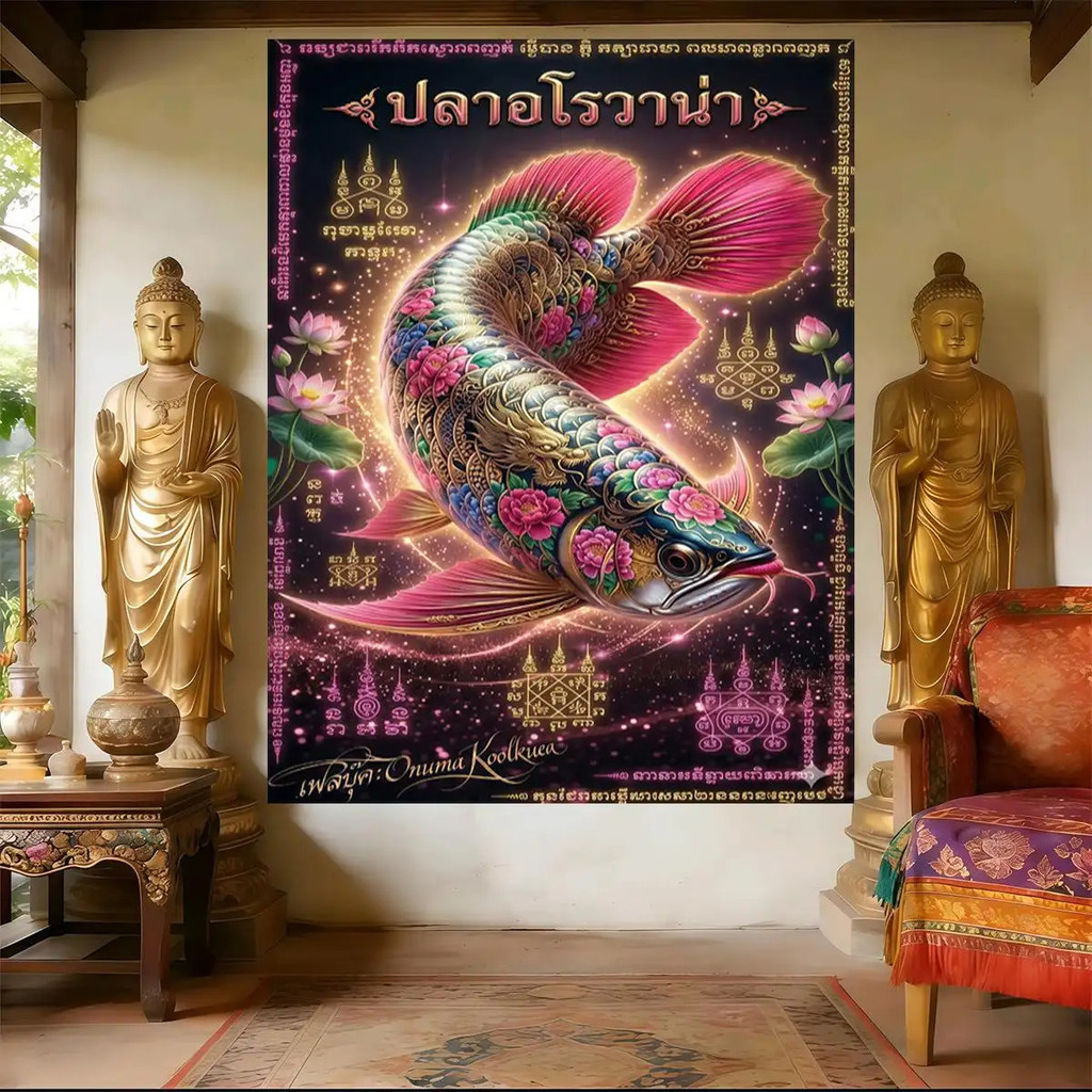 ภาพปลายันต์โชคลาภ ภาพตกแต่งผนังห้อง พิมพ์สกรีนสวยงามคมชัด ผ้าโพลีเอสเตอร์