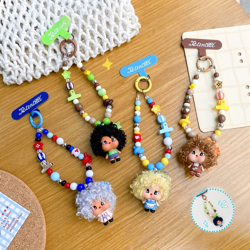 Beaded Phone Charm Anti-lost Phone Chain พวงกุญแจพกพาน่ารัก จี้โทรศัพท์มือถือ เจ้าหนูน้อยขี้แยน่ารัก