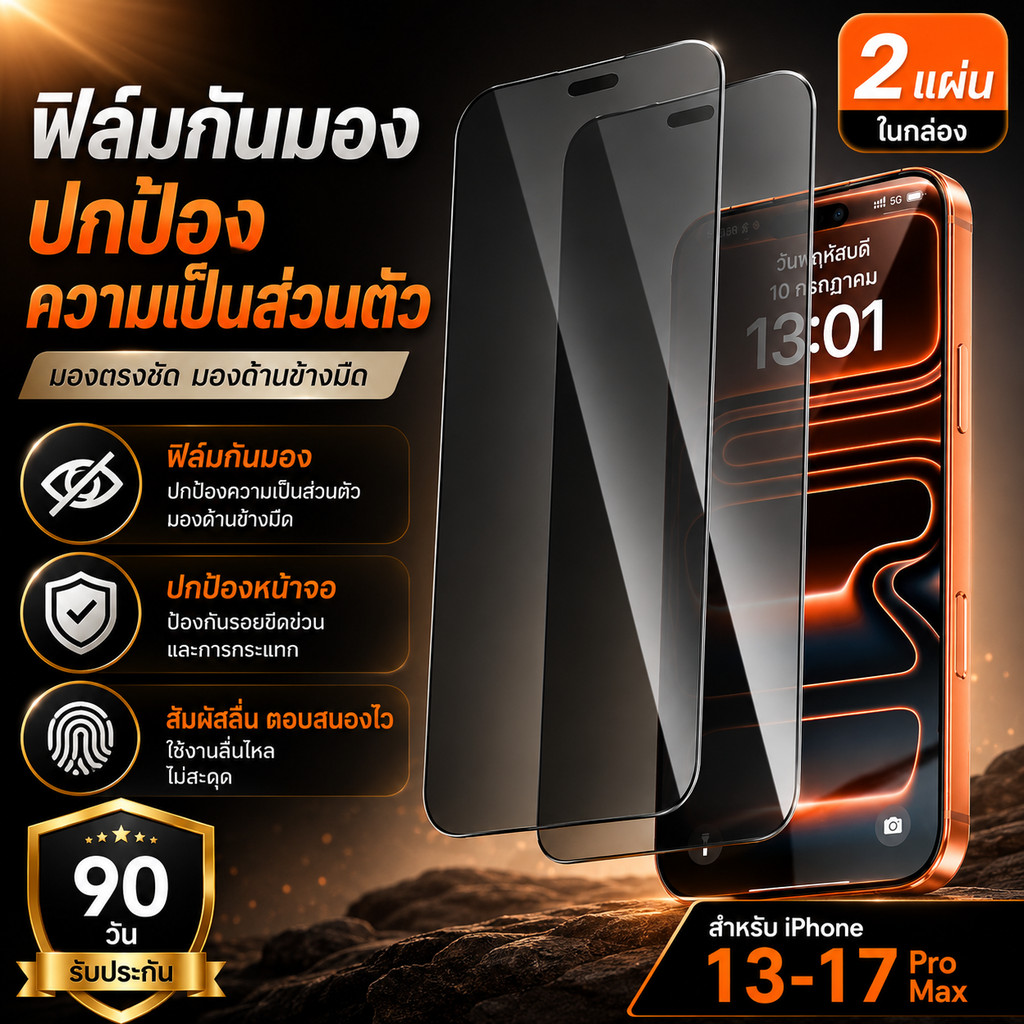 【2 แผ่น】G-TITAN ฟิล์มกันมอง iPhone 13-17 Pro/Pro Max HD ชัด ทัชลื่น รับประกัน 90 วัน