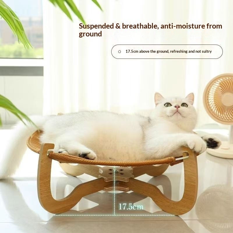 Wooden cat bed, cat hammock, minimalist style woven wooden cat bed. Breathable cat bed Summer pet be