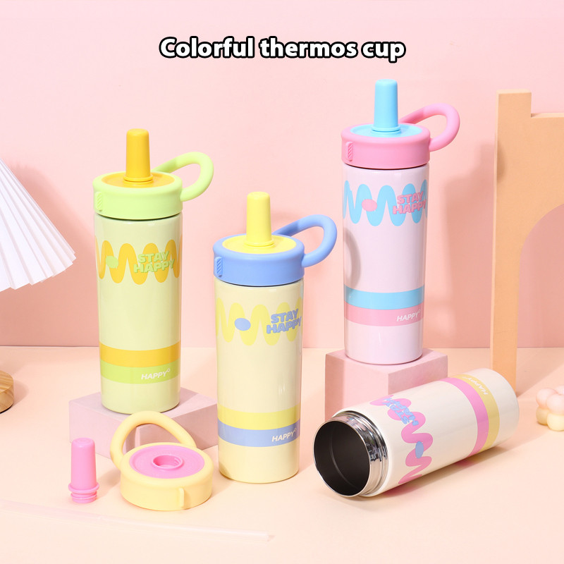 ดีไซน์น่ารักสร้างสรรค์ สแตนเลส316 สไตล์อินสตาแกรม 550ml เก็บอุณหภูมิได้ สะดวกความจุสูง เก็บความเย็นได้นาน T01325