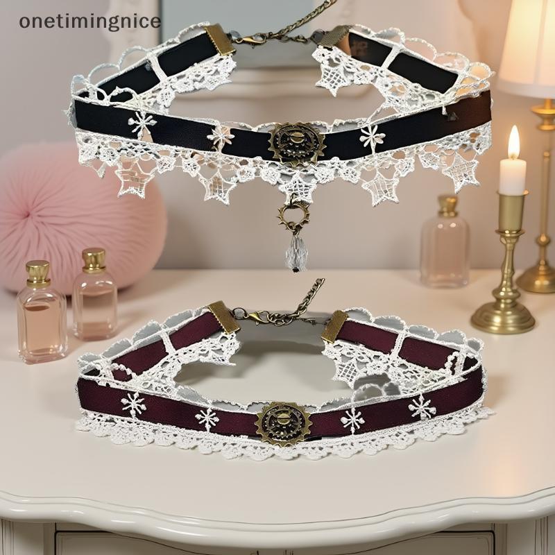 Onetimingnice Gothic Punk Steampunk สร้อยคอคริสต์มาสริบบิ้นลูกไม้ Choker สร้อยคอ OTN