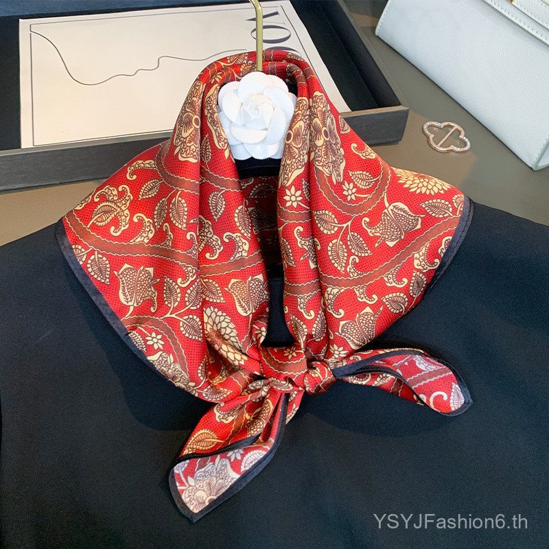 ผ้าพันคอวินเทจ.Red Paisley สำหรับผู้หญิง ทำจากไหมหม่อน 100%