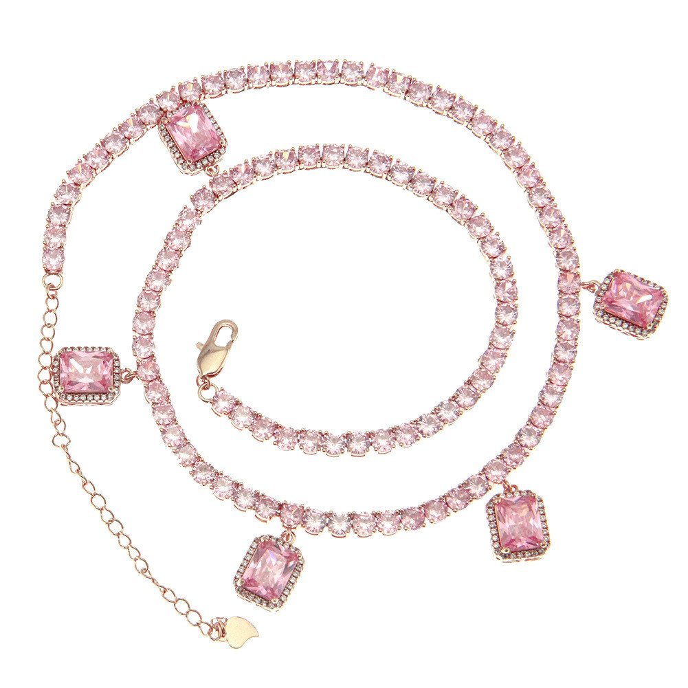 สร้อยคออินเทรนด์ขายส่ง ins ผู้ผลิตสี Clavicle CHAIN Hip-Hop Zircon ยุโรปอเมริกันเครื่องประดับเทนนิสส