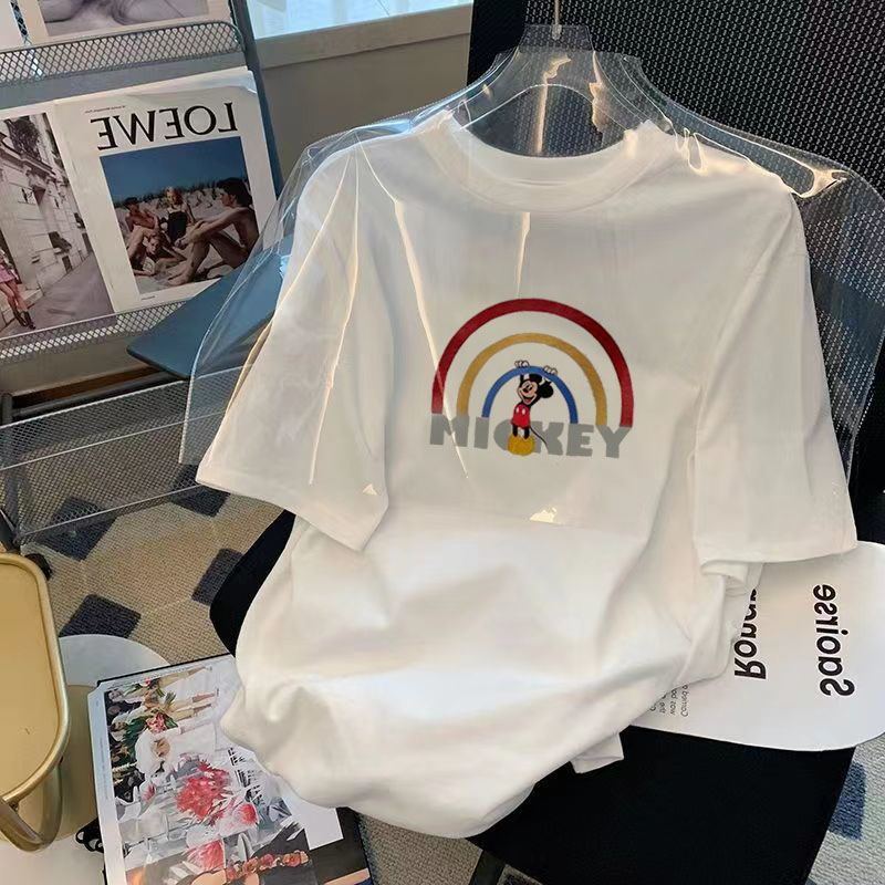 สไตล์ใหม่เกาหลีรุ่นฤดูร้อนชุดฤดูกาลสบายๆหลวมขนาดใหญ่นักเรียนรอบคอพิมพ์Slimmerดูสีขาวผู้หญิงแขนสั้นT 