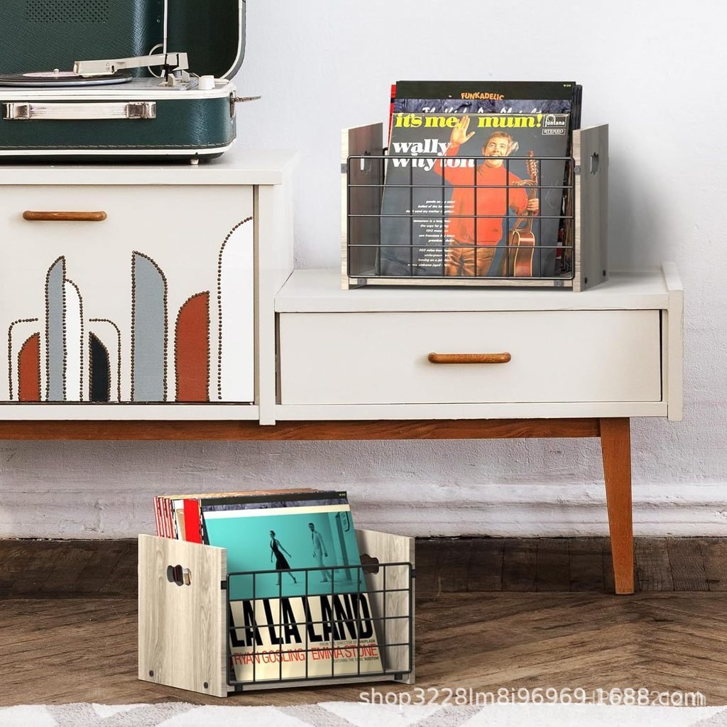 เดสก์ท็อปโปสเตอร์หนังสือ CD Organizer กล่องเก็บ Iron Art Video Disc พร้อมที่จับนิตยสารตะกร้าเก็บบันท