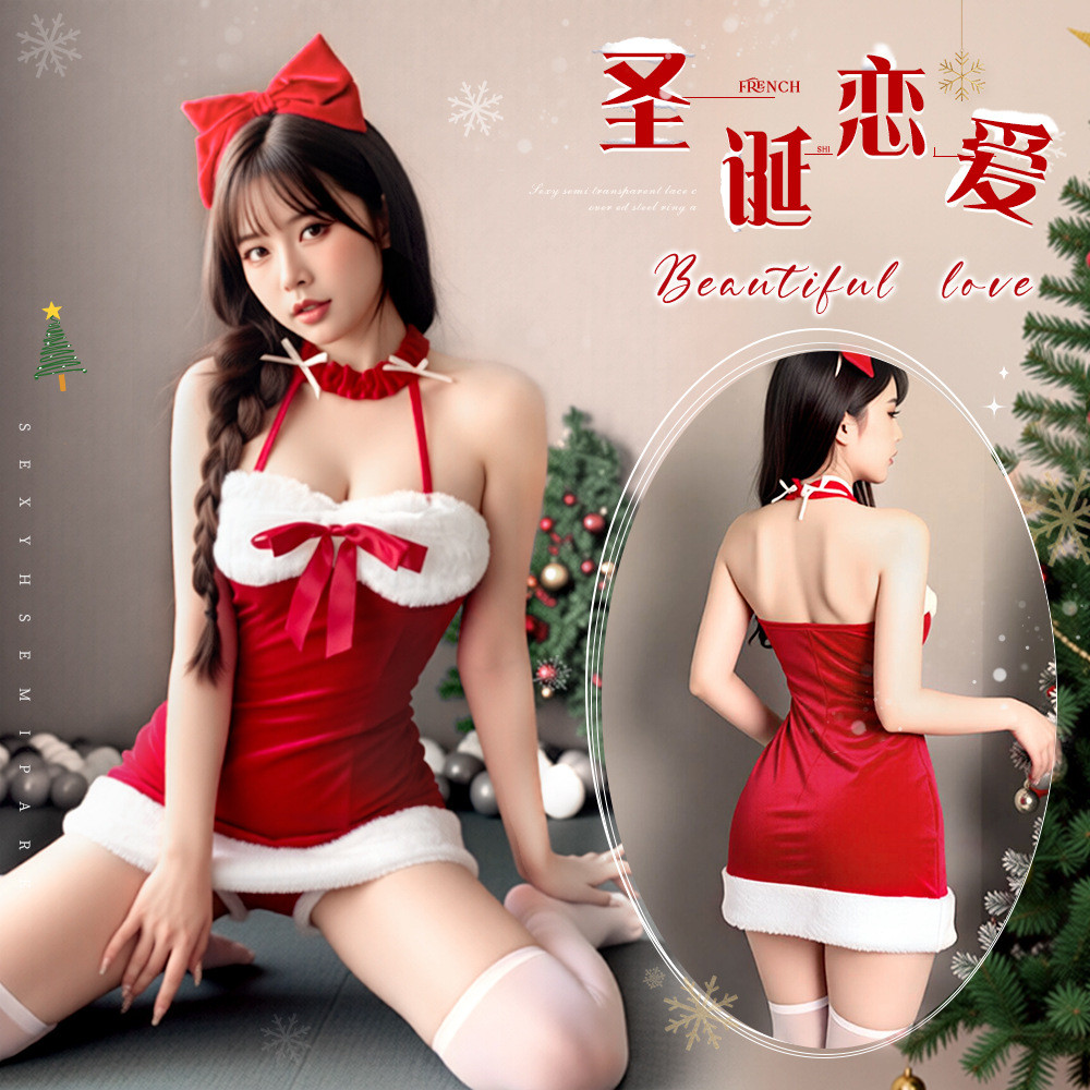 Pure Desire สไตล์ Halter ชุดสลิงสีแดงเซ็กซี่ Christmas Anchor คอสเพลย์การแสดงบนเวทีเครื่องแต่งกาย SQ