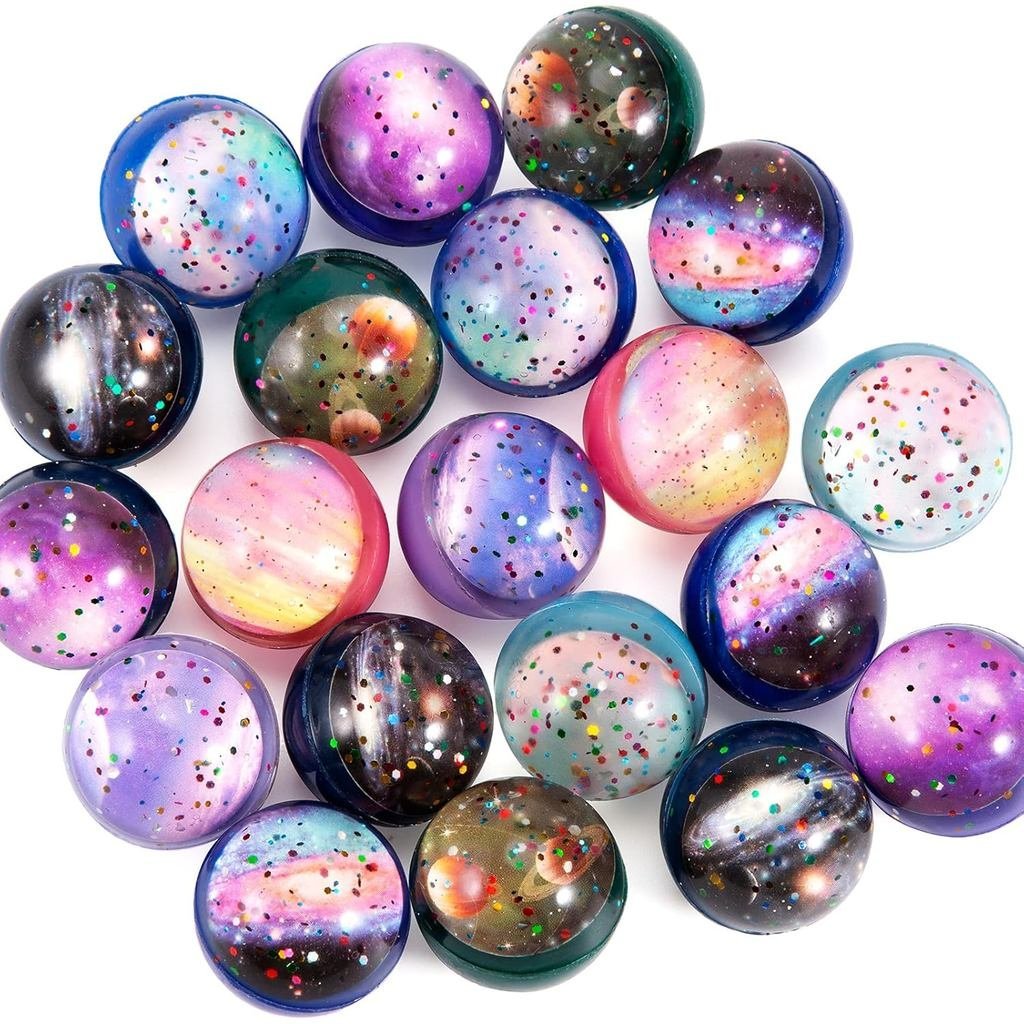 Pllieay 20PCS Bouncy Balls, Space Bouncy Balls Bulk 32 มม.ธีมอวกาศ Bouncy Balls สําหรับเด็ก Party Fa