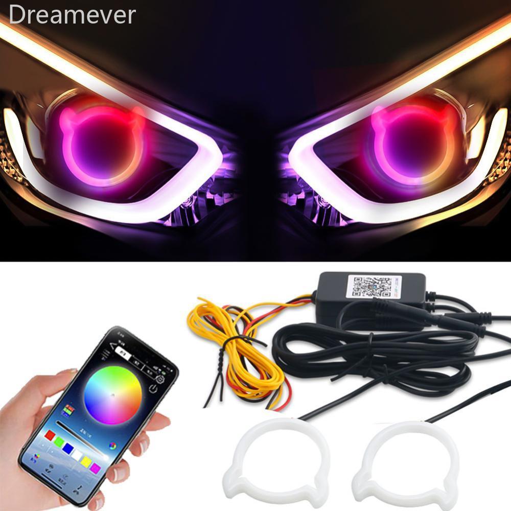 Dreamever ไฟหน้ารถปีศาจสไตล์หัวใจ LED Angel Eye แหวน APP ควบคุม RGB เปลี่ยนสี DRL สําหรับไฟหน้ารถการ