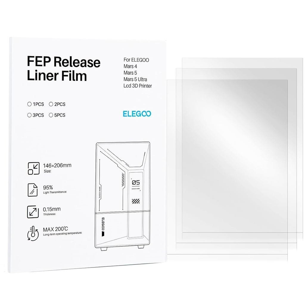 ELEGOO 5PCS FEP/ACF Release Film 206*146 มม.สําหรับ Mars 4 & Mars 5 & 5 Ultra LCD 3D เครื่องพิมพ์