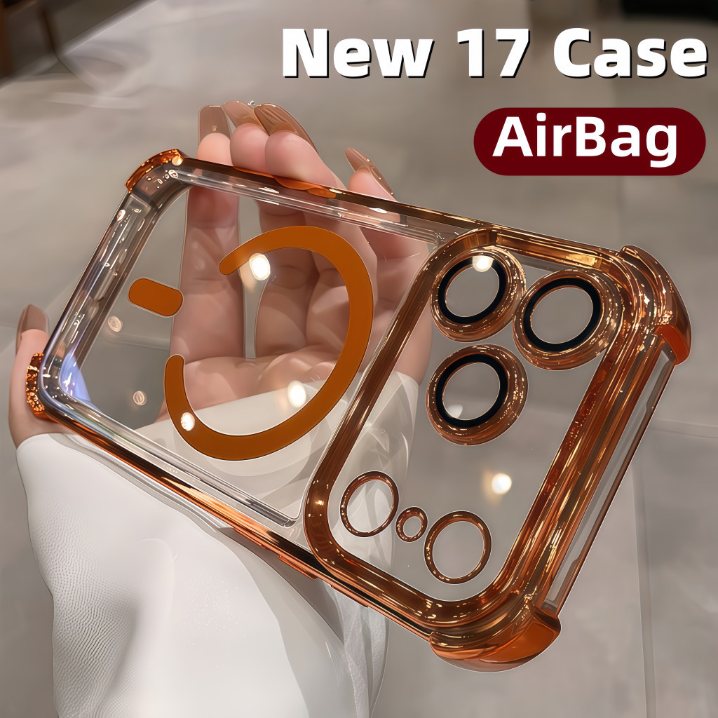 Cosmic Orange 6D Plating Magnetic Case สําหรับ iPhone 17 Pro Max / 17 Pro / 17 – ถุงลมนิรภัยโปร่งใสก