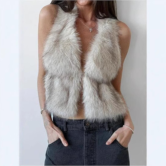 All-Match ขนสัตว์เทียมแขนกุด Camisole Top Halter Fur Fox Fur เสื้อกั๊กเสื้อกั๊ก