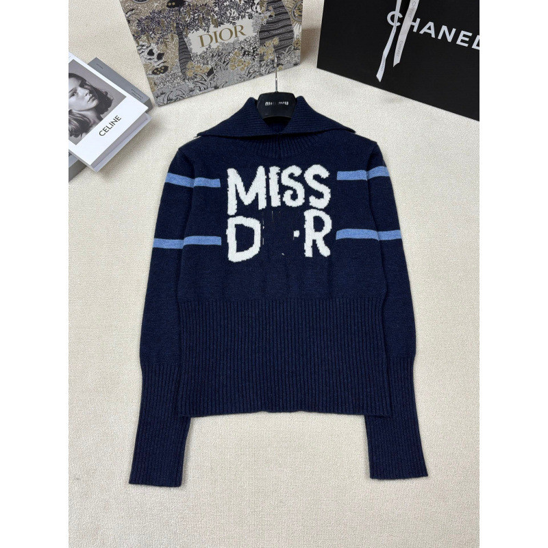 5KXD DI# 25Autumn Classic Turn-down Collar Logo Embroidered Contrast Color Wool Knit Sweater Top
