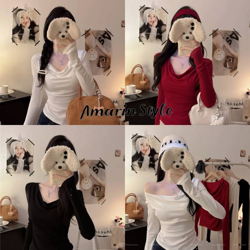 Amarin🌟พร้อมส่ง🌟【เสื้อแขนยาว】เกิร์ลลี่เซ็กซี่  มีซับใน สีพื้น ทรงรัดรูป ใส่ปาร์ตี้หรือคลับก็ปัง ใส่ตัดหน้าชาย FY5168