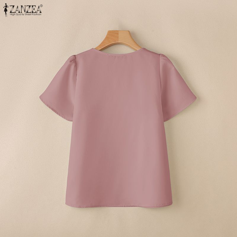 ZANZEA เสื้อเบลาส์สไตล์เกาหลี อ่อนโยนและหวาน มีขอบคอลกรุบๆ และแขนพองแบบริฟเฟิล — صورة 8