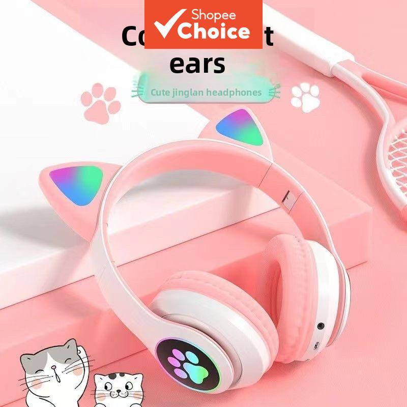 SNT28 หูฟังหูฟังบลูทูธหูแมวน่ารัก 28 ชุดหูฟังไร้สายแบบติดศีรษะแบบเรืองแสงแบบข้ามพรมแดนคอแบบแขวนเสียง