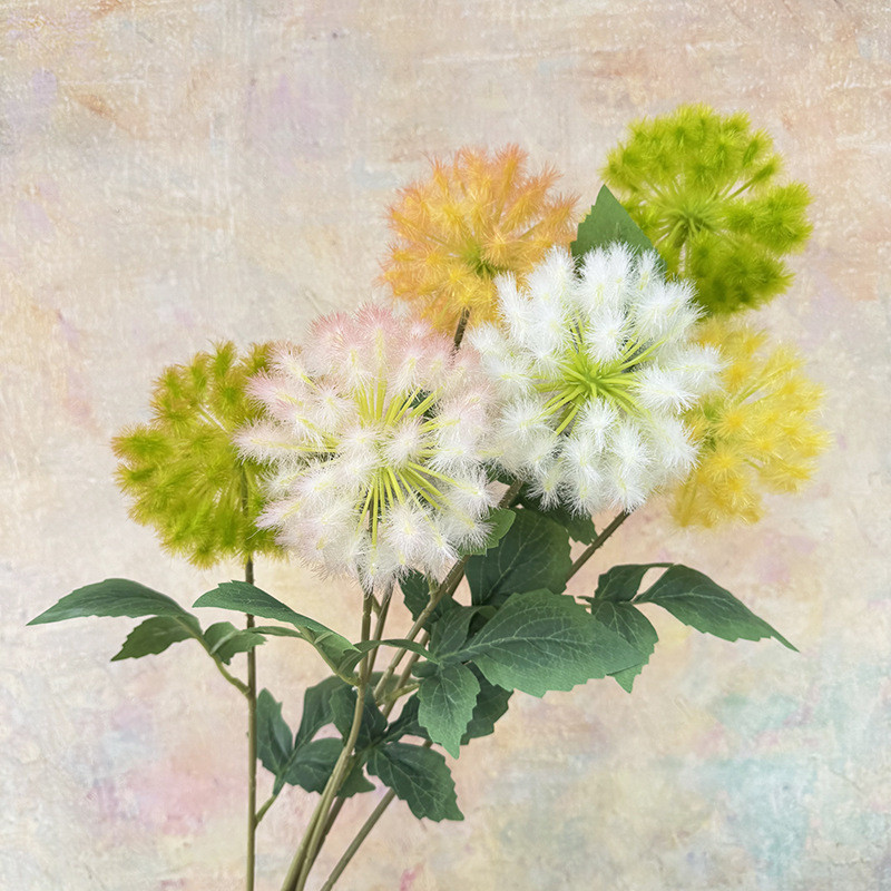 สินค้าใหม่ ดอกไม้ประดิษฐ์เดี่ยว-Branch Dandelion Ball ดอกไม้ประดิษฐ์งานแต่งงานดอกไม้ตกแต่งตกแต่งในร่มการถ่ายภาพ Props