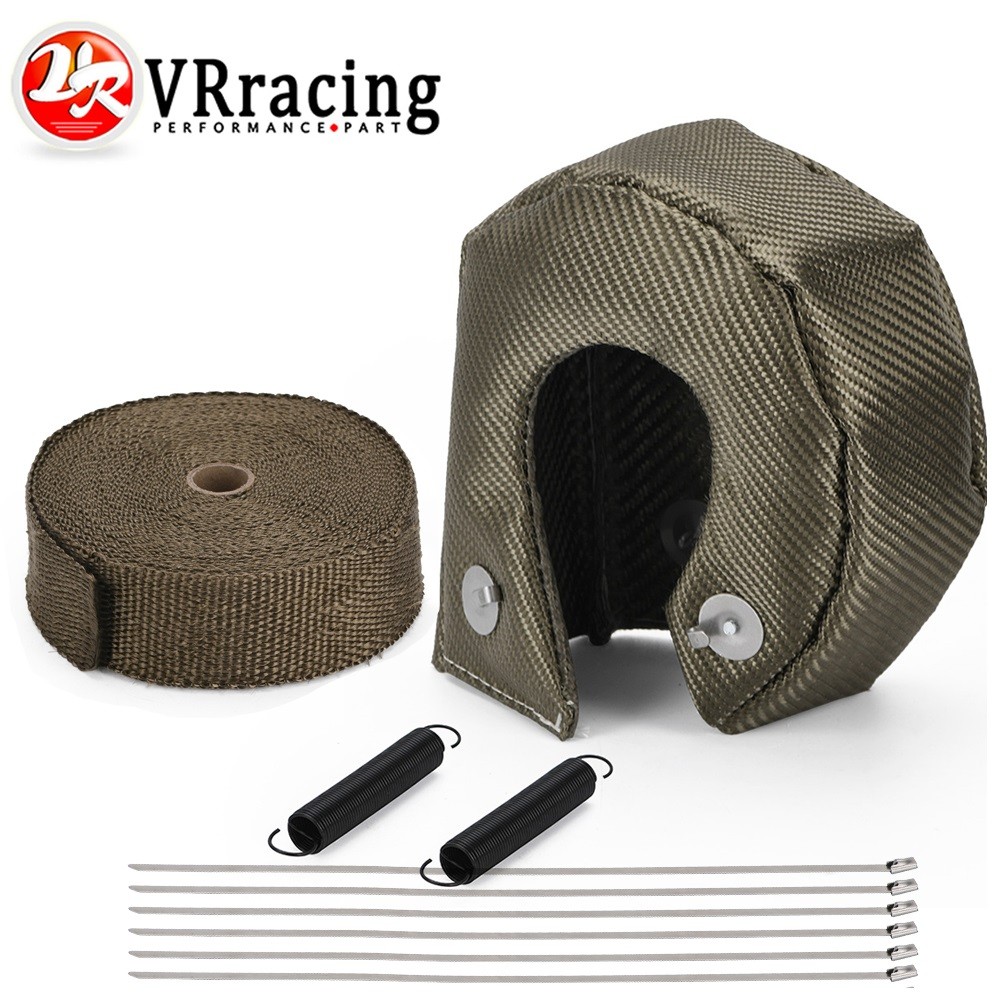 VR 100% Full Titanium T3 Turbo Charger Heat Shield Cover Blanket + 5/10/15 Meter Exhaust Wrap Fit Fo