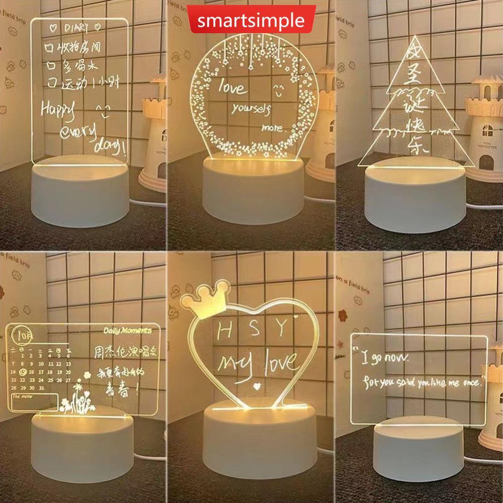 SMARTSIMPLE 3D กระดานข้อความ Notepad Night Light โต๊ะโคมไฟข้างเตียงปลั๊ก USB Handmade กระดานเขียนเคร