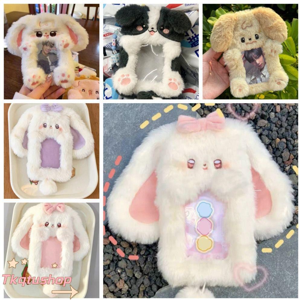 IMIHAN1 Photocard , Plush Big Eared Rabbit/Border Collie Photo Card Holder, Cartoon Multifunctional Card Student