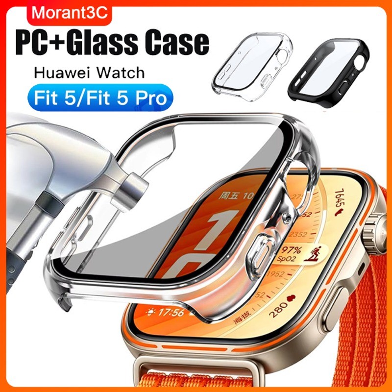 แก้ว + กรณีสําหรับ Huawei Watch Fit 5/5 Pro กระจกนิรภัยป้องกันหน้าจอ Hard PC ป้องกันกันชน Huawei Fit 3/4/4 pro อุปกรณ์เสริม