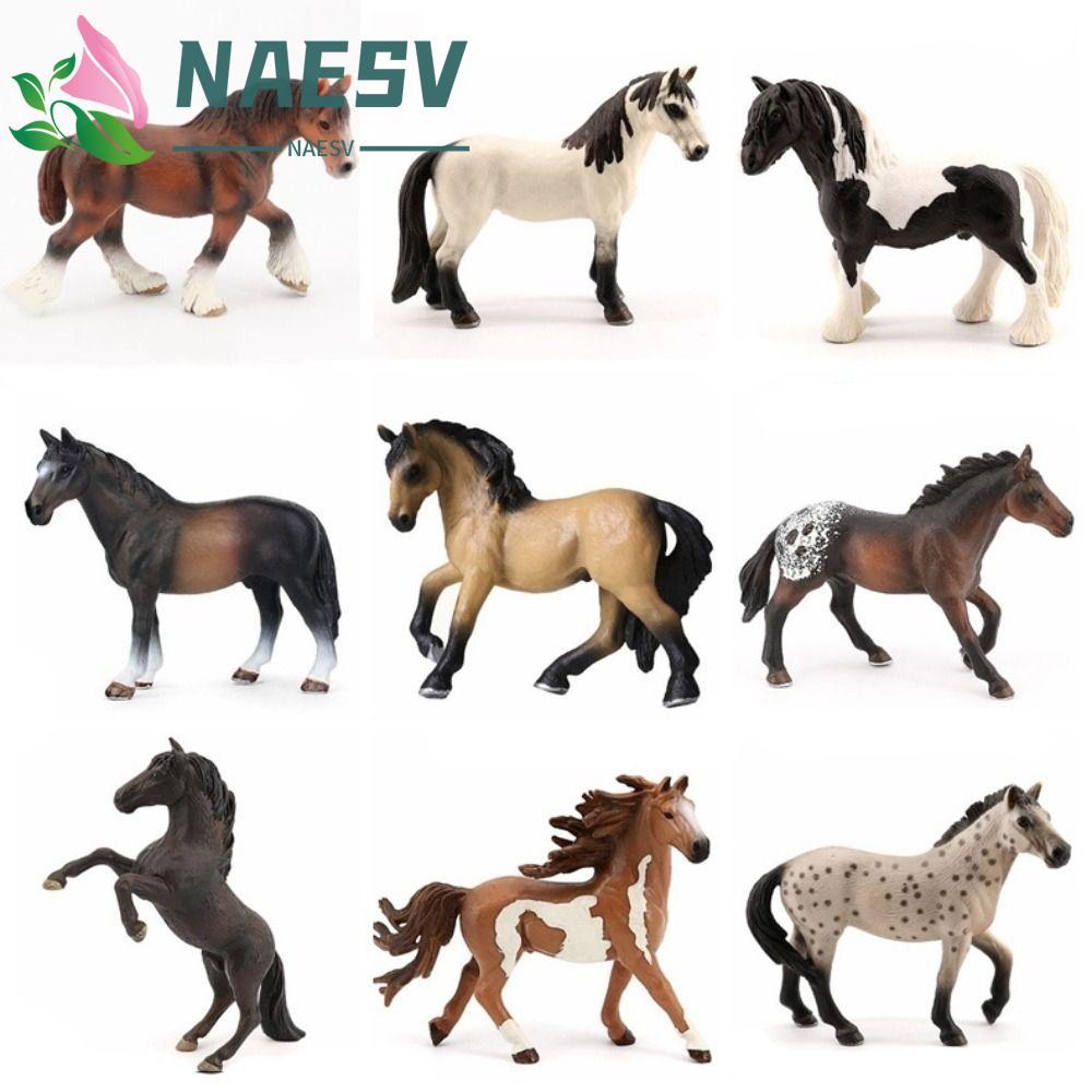 NAESV ม้าตัวเลขการกระทํา,ป่า Steed ตกแต่งบ้านม้าสัตว์,โต๊ะเครื่องประดับสมจริงจําลอง PVC Figurines Wild Life Horse รุ่นสําหรับเด็ก