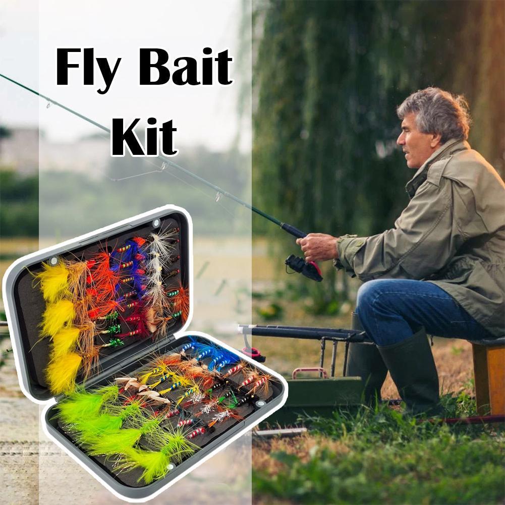 64 เริ่มต้น Fly Lures Kit แห้ง Wetfly Fly ตกปลาเหยื่อประดิษฐ์ D4v7