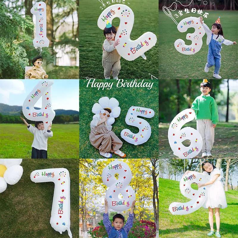 32นิ้ว ลูกโป่งตัวเลข ลูกโป่งฟอยล์ ตัวเลข（ตัวเลข 0-9 ）ลูกโป่งอลูมิเนียมฟอยล์ ลูกโป่งตัวอักษร ลูกโป่งวันเกิด ขาว