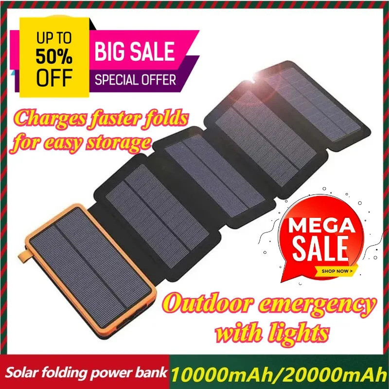 20000mAh Solar Power Bank ภายนอกแบตเตอรี่ Pack พับแผงพลังงานแสงอาทิตย์ Powerbank คู่ USB Charger โทร