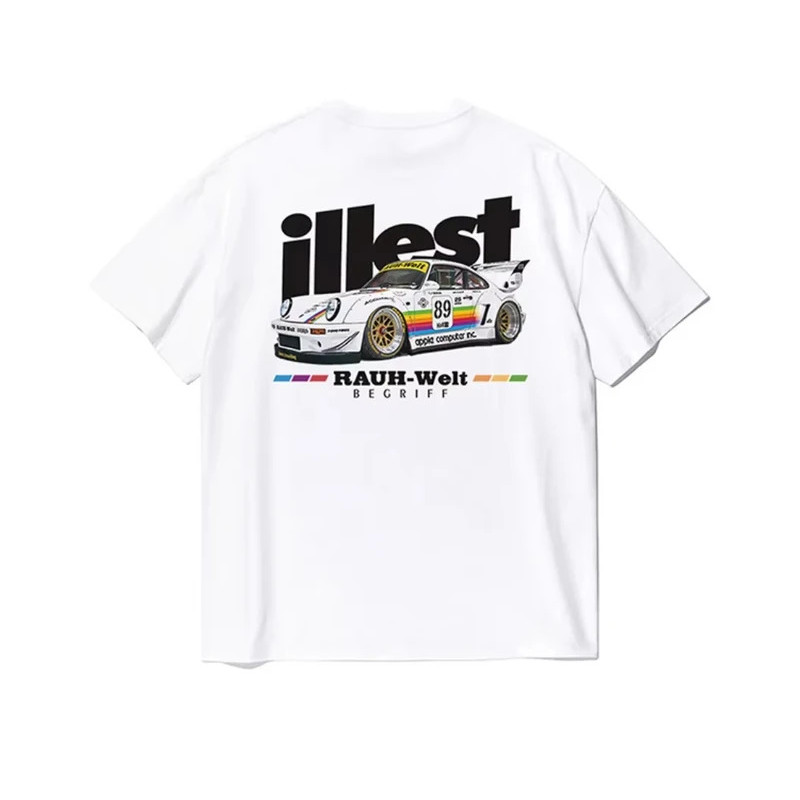 เสื้อยืดคอตตอนแขนสั้นรุ่นยอดนิยมสำหรับผู้ชายและผู้หญิง รุ่น 2026 New Car SMSG RWB Modified Car Boys 