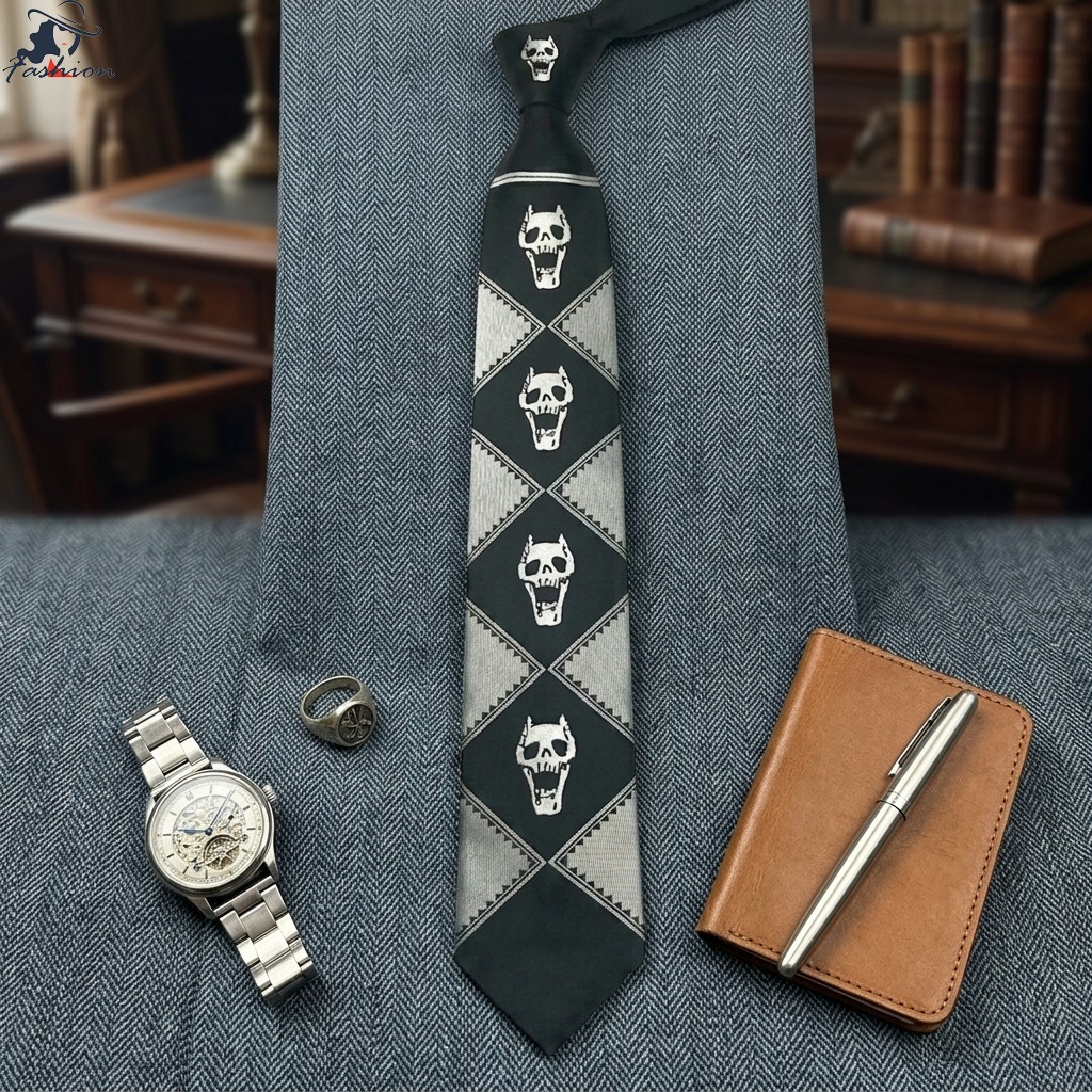 Kira-Yoshikage Skull Tie สําหรับ JOJO คอสเพลย์สไตล์ญี่ปุ่น JK อุปกรณ์เสริม Unisex พร้อมพิมพ์อะนิเมะค