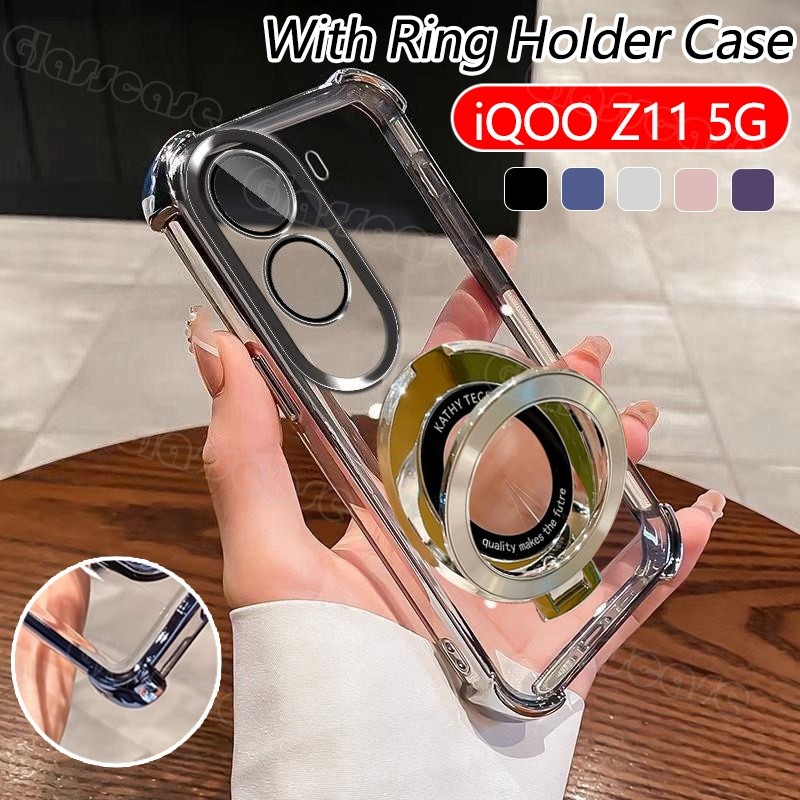 ปลอกสําหรับ Vivo iQOO Z11 x Turbo Z11x Z11Turbo iQOOZ11 x iQOOZ11x Clear สี่มุม Anti Fall พร้อมผู้ถือแหวนเคสโทรศัพท์กันกระแทก Came เลนส์ป้องกันกรณีปกหลัง