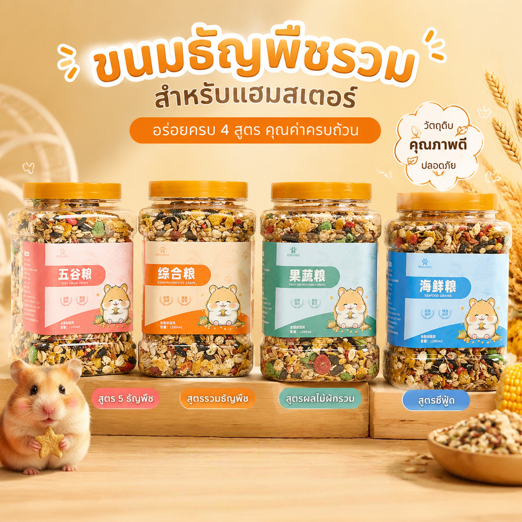 อาหารหนูแฮมสเตอร์ Hammer Food อาหารผสม แฮมเตอร์ อาหารสัตว์เลี้ยงฟันแทะทุกชนิด โภชณาการครบถ้วน