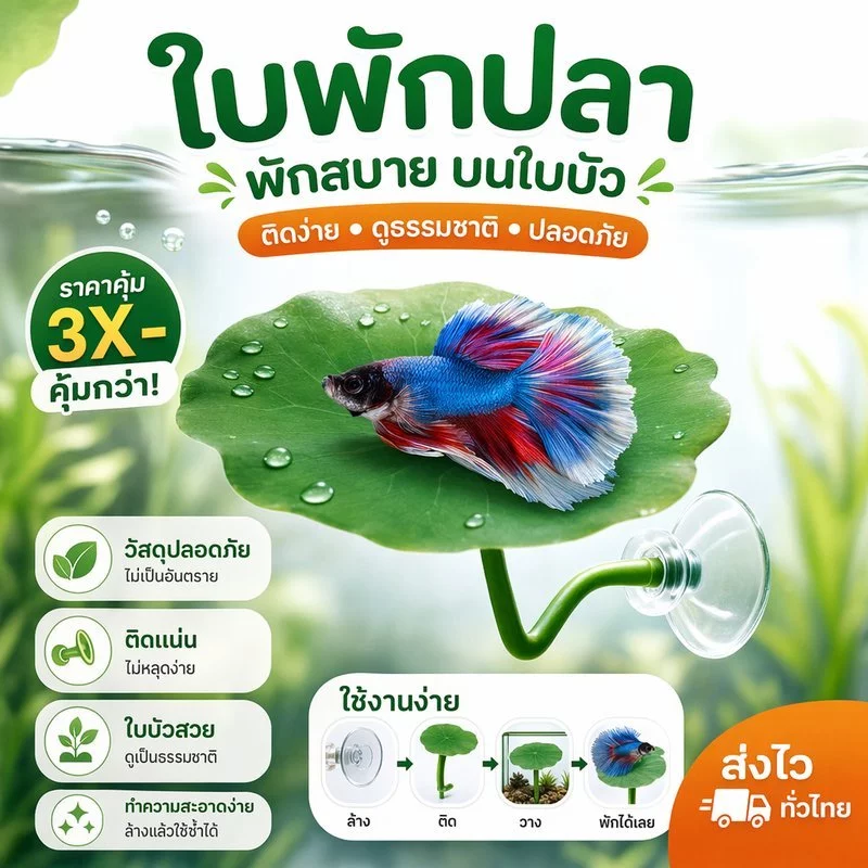ของตกแต่งตู้ปลา ใบบัวเทียม พืชน้ำเทียม ที่หลบปลา ที่พักปลา วางไข่ปลากัด แต่งอควาเรียม
