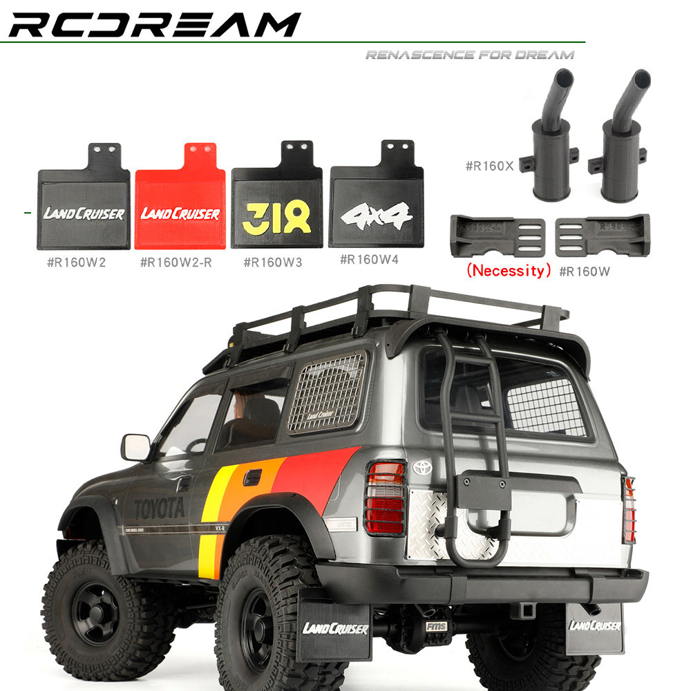 RCDream จําลอง Mud Flaps และท่อไอเสียสําหรับ 1/10 FCX10 LC80 Land Cruiser RC รุ่นรถ Crawler อัพเกรดก